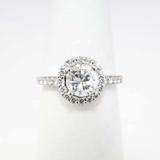 Picture of 14k White  Gold & Round Brilliant Cut Diamond Halo Engagement Ring