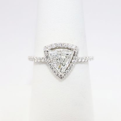 Picture of 14k White Gold & Trillion Cut Diamond Halo Engagement Ring