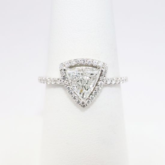 Picture of 14k White Gold & Trillion Cut Diamond Halo Engagement Ring