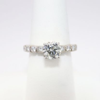 Picture of Palladium & Round Brilliant Cut Diamond Solitaire Ring with Diamond Accented Band