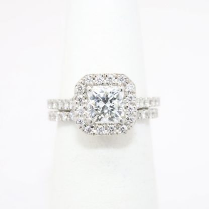 Picture of Platinum & 1.08ct Square Brilliant Cut Diamond Halo Bridal Set