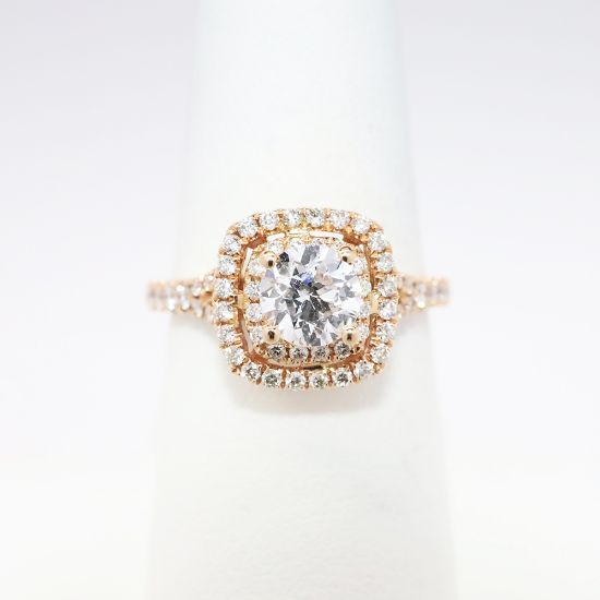 Picture of 14k Rose Gold & Old European Cut Diamond Ring with Squared Double Halo