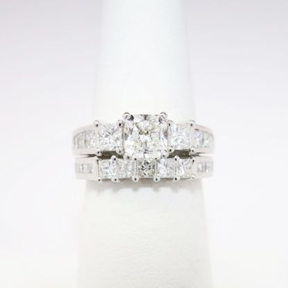 Picture of 14k White Gold & Radiant Cut Diamond Bridal Ring Set with Square Cut Accents