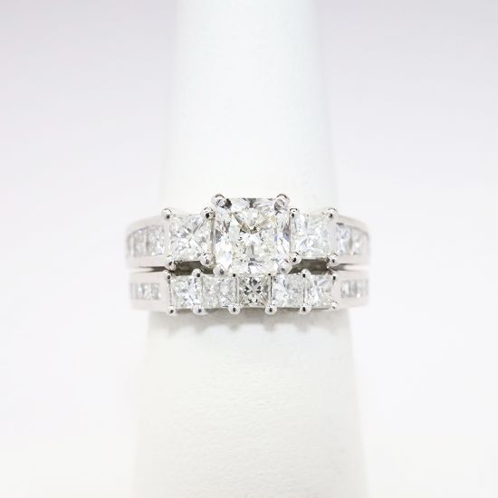 Picture of 14k White Gold & Radiant Cut Diamond Bridal Ring Set with Square Cut Accents