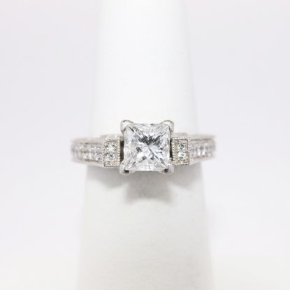 Picture of 14k White Gold & Square Cut Diamond Engagement with Side Mounted Diamond Accents