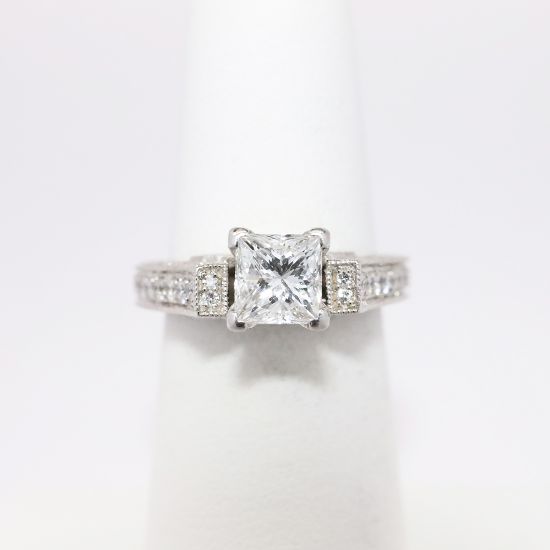 Picture of 14k White Gold & Square Cut Diamond Engagement with Side Mounted Diamond Accents