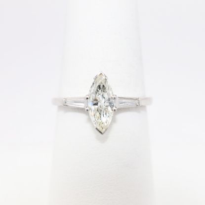 Picture of 14k White Gold & Marquise Cut Diamond Solitaire Ring with Baguette Cut Accents