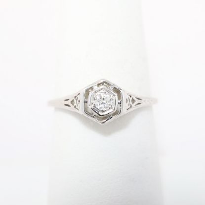 Picture of Antique Art Deco Era 18k White Gold Filigree & Diamond Solitaire Ring