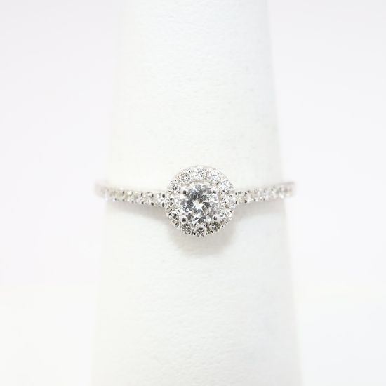 Picture of 14k White Gold & Round Brilliant Cut Diamond Halo Engagement Ring