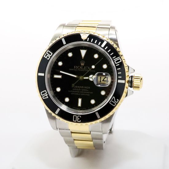 Picture of Rolex Men's Submariner Perpetual Date Watch in Yellow Gold & Steel with Black Face