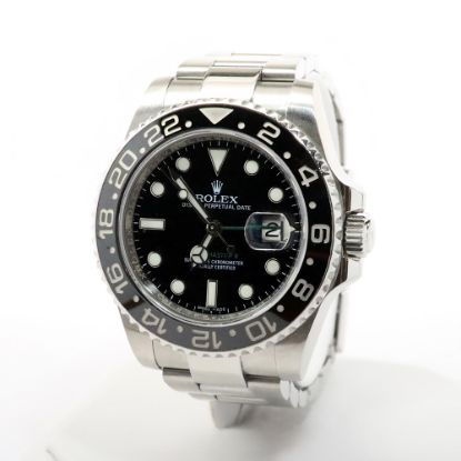 Picture of Rolex Men's GMT-Master II 40mm Watch in Stainless Steel with Black Ceramic Bezel