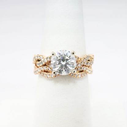 Picture of 14k Rose Gold & Round Brilliant Cut Diamond Bridal Ring Set with Woven Bands