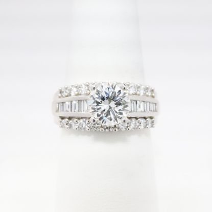 Picture of 14k White Gold & GIA Certified Round Brilliant Cut Diamond Ring with Round & Baguette Cut Accents