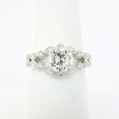 Picture of 14k White Gold & Round Brilliant Cut Diamond Solitaire Ring with Split, Diamond Accented Band