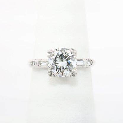 Picture of Platinum & Round Brilliant Cut Diamond Solitaire Ring with Baguette Cut Accents