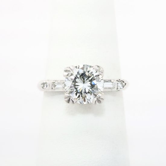 Picture of Platinum & Round Brilliant Cut Diamond Solitaire Ring with Baguette Cut Accents