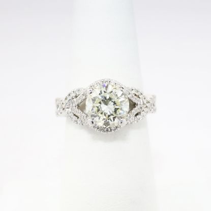 Picture of 14k White Gold & Round Brilliant Diamond Engagement Ring with Diamond Accented Woven Band