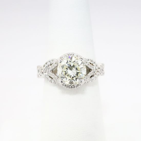 Picture of 14k White Gold & Round Brilliant Diamond Engagement Ring with Diamond Accented Woven Band