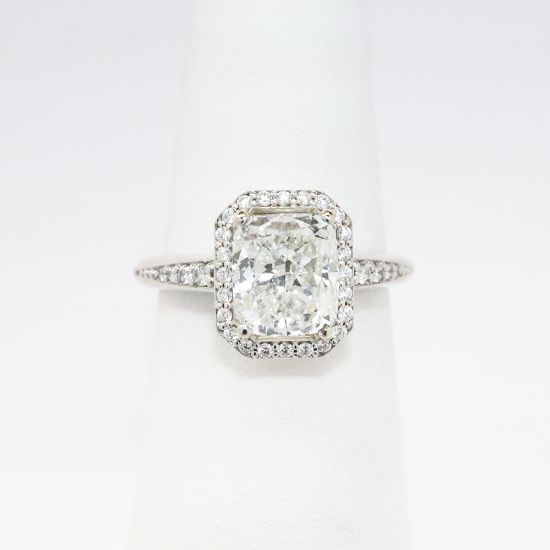 Picture of 14k White Gold & GIA Certified Cushion Cut Diamond Halo Engagement Ring