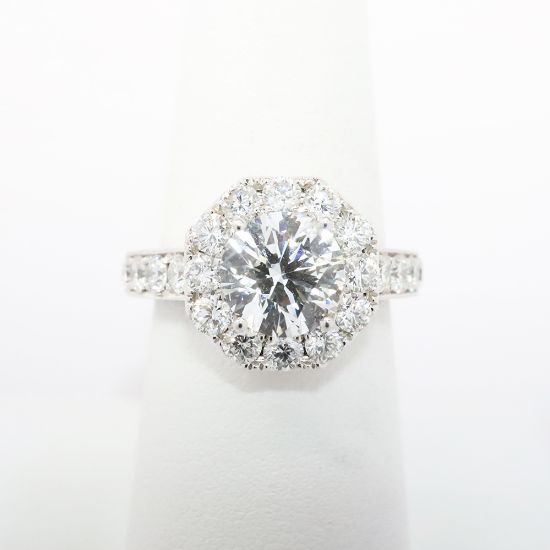 Picture of 14k White Gold & 2.01ct GIA Certified Round Brilliant Cut Diamond Halo Ring