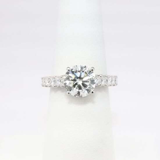 Picture of 18k White Gold & GIA Certified Round Brilliant Cut Diamond Solitaire Ring with Diamond Accented Band