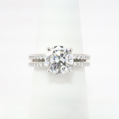 Picture of 14k White Gold Round Brilliant Cut Diamond Solitaire Ring with Split, Diamond Accented Band