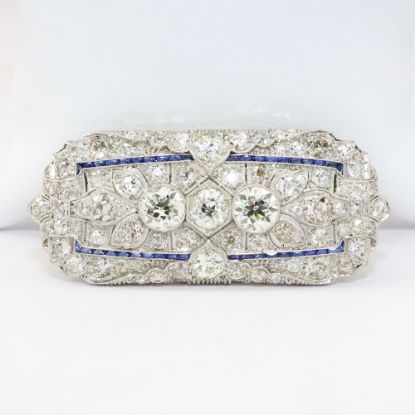 Picture of Art Deco Era Platinum & Diamond Brooch/Pendant with French Cut Synthetic Sapphires