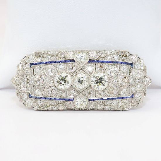 Picture of Art Deco Era Platinum & Diamond Brooch/Pendant with French Cut Synthetic Sapphires