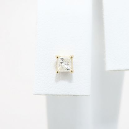 Picture of 14k Yellow Gold & Square Brilliant Cut Diamond Solitaire Stud Earring