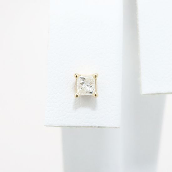 Picture of 14k Yellow Gold & Square Brilliant Cut Diamond Solitaire Stud Earring