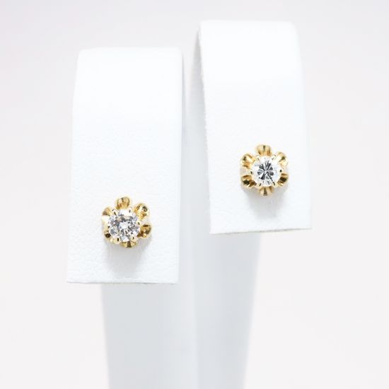 Picture of 14k Yellow Gold & Round Brilliant Cut Diamond Solitaire Earrings