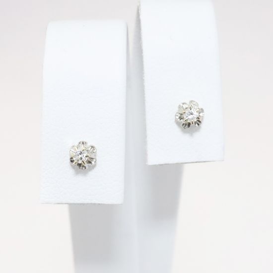 Picture of 14k White Gold & Round Brilliant Cut Diamond Solitaire Earrings