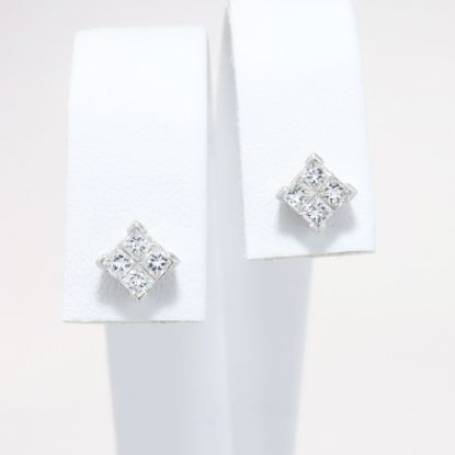 Picture of 14k White Gold & Illusion Set, Square Cut Diamond Stud Earrings