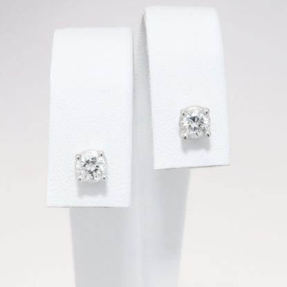 Picture of 14k White Gold & Round Brilliant Cut Diamond Solitaire Earrings