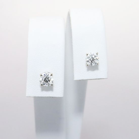 Picture of 14k White Gold & Round Brilliant Cut Diamond Solitaire Earrings