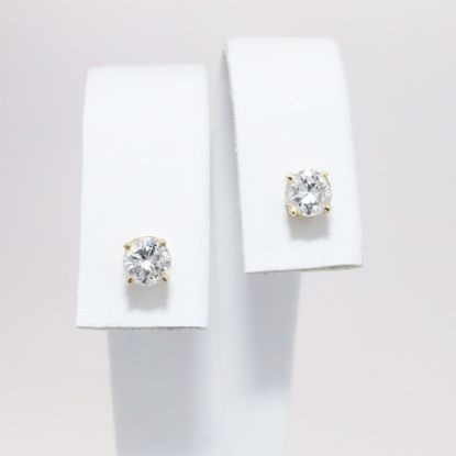 Picture of 14k Yellow Gold & Round Brilliant Cut Diamond Solitaire Earrings