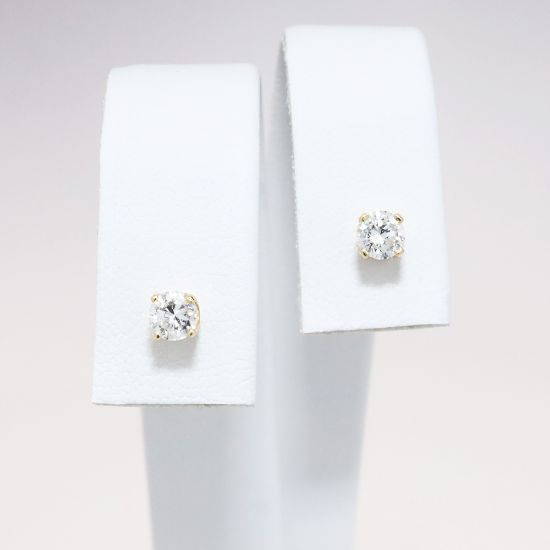 Picture of 14k Yellow Gold & Round Brilliant Cut Diamond Solitaire Earrings