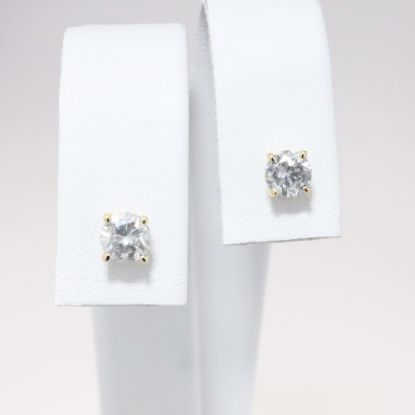 Picture of 14k Yellow Gold & Round Brilliant Cut Diamond Solitaire Stud Earrings 