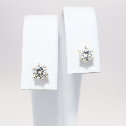 Picture of 14k Yellow Gold & Round Brilliant Cut Diamond Solitaire Stud Earrings