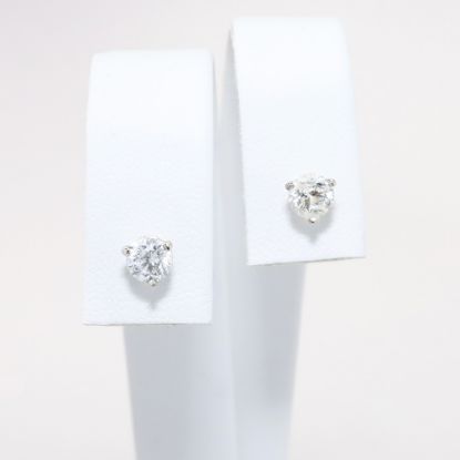 Picture of 14k White Gold & Round Brilliant Cut Diamond Solitaire Stud Earrings