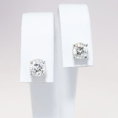 Picture of 14k White Gold & Round Brilliant Cut Diamond Solitaire Earrings