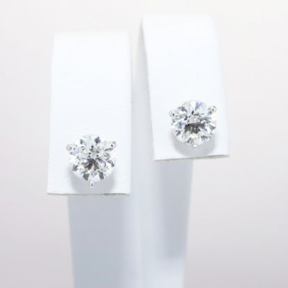 Picture of 14k White Gold & Round Brilliant Cut Diamond Solitaire Earrings