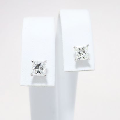 Picture of 14k White Gold & GIA Certified Square Cut Diamond Solitaire Earrings