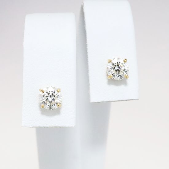 Picture of 14k Yellow Gold & Round Brilliant Cut Diamond Solitaire Earrings