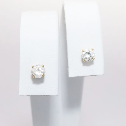 Picture of 14k Yellow Gold & Round Brilliant Cut Diamond Solitaire Earrings