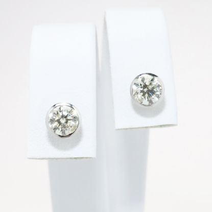 Picture of 14k White Gold & Bezel Set Round Brilliant Cut Diamond Solitaire Earrings