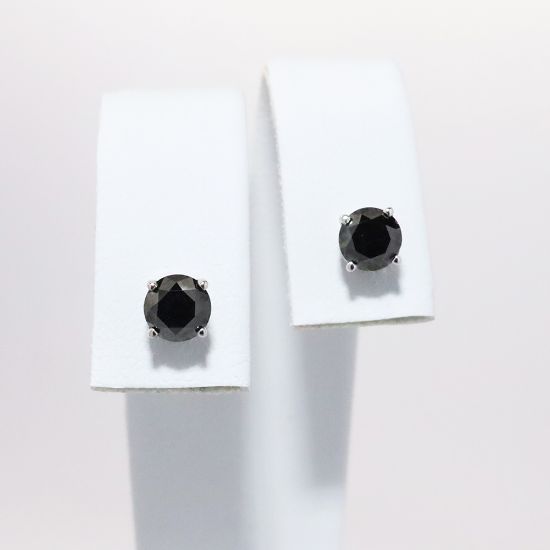 Picture of 14k White Gold & Black Diamond Solitaire Earrings