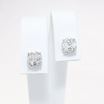 Picture of 14k White Gold & Diamond Cluster Stud Earrings