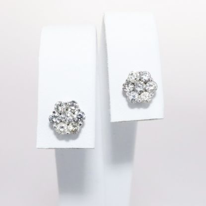 Picture of 10k White Gold & Round Cut Diamond Cluster Earrings