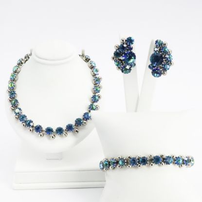 Picture of Vintage Signed Weiss Blue Aurora Borealis Necklace, Bracelet & Earring Set